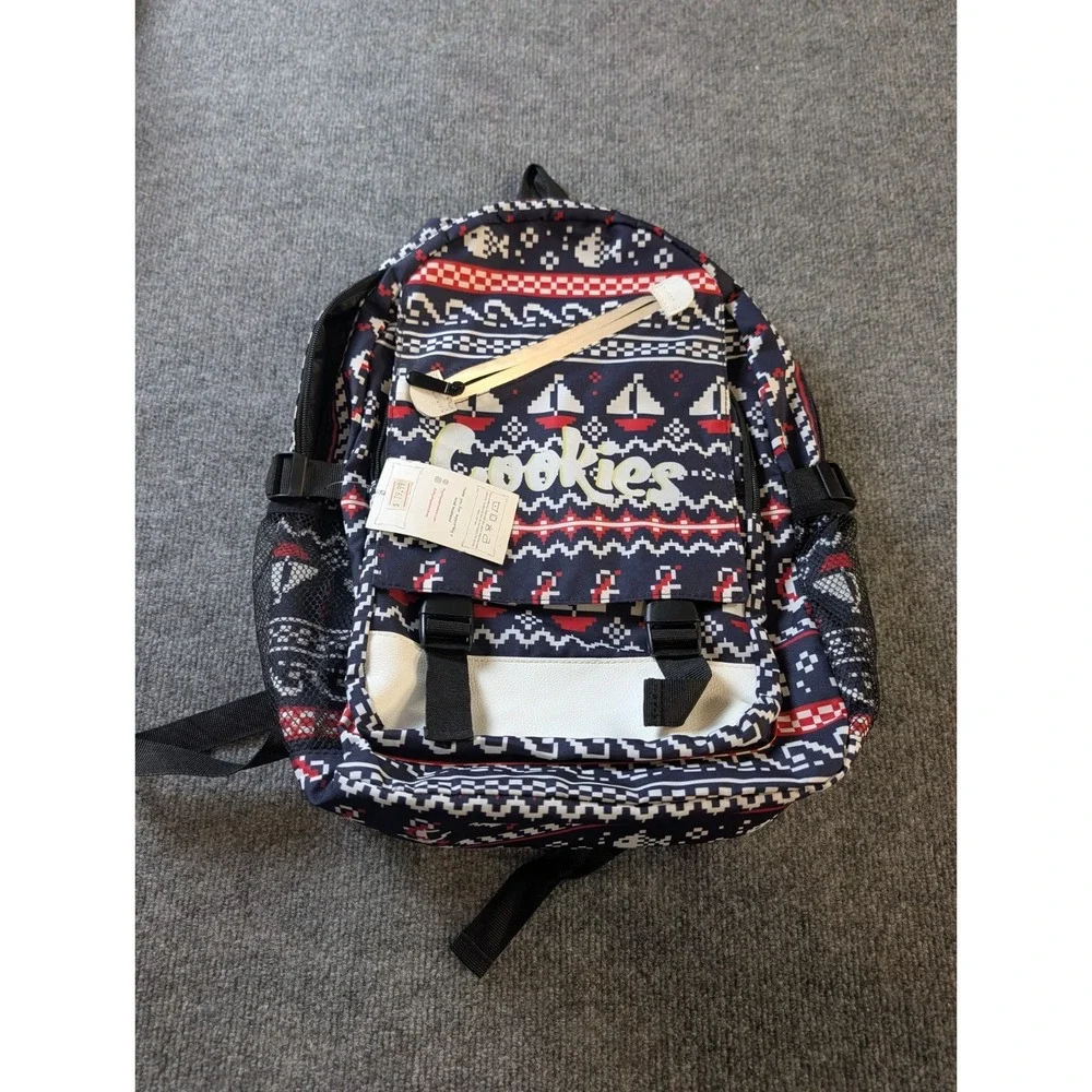 Cookies Backpack Fair Isle Sailboat Pattern Navy Red White NWT Netted Pockets